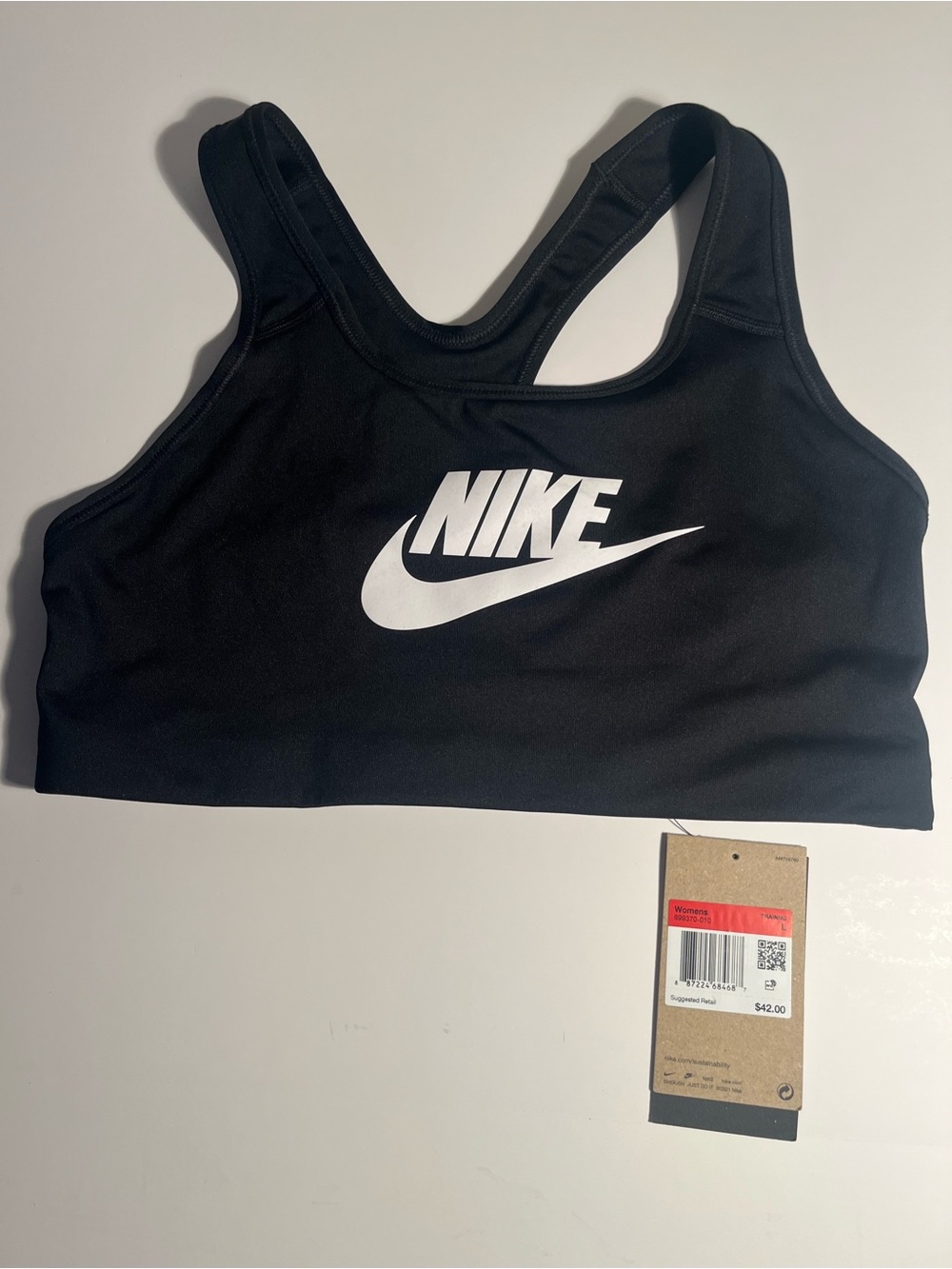 Nike Black and White Logo Racerback Sports Bra NWT size Large